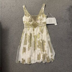 Sue Wong Gold and White Embellished Dress